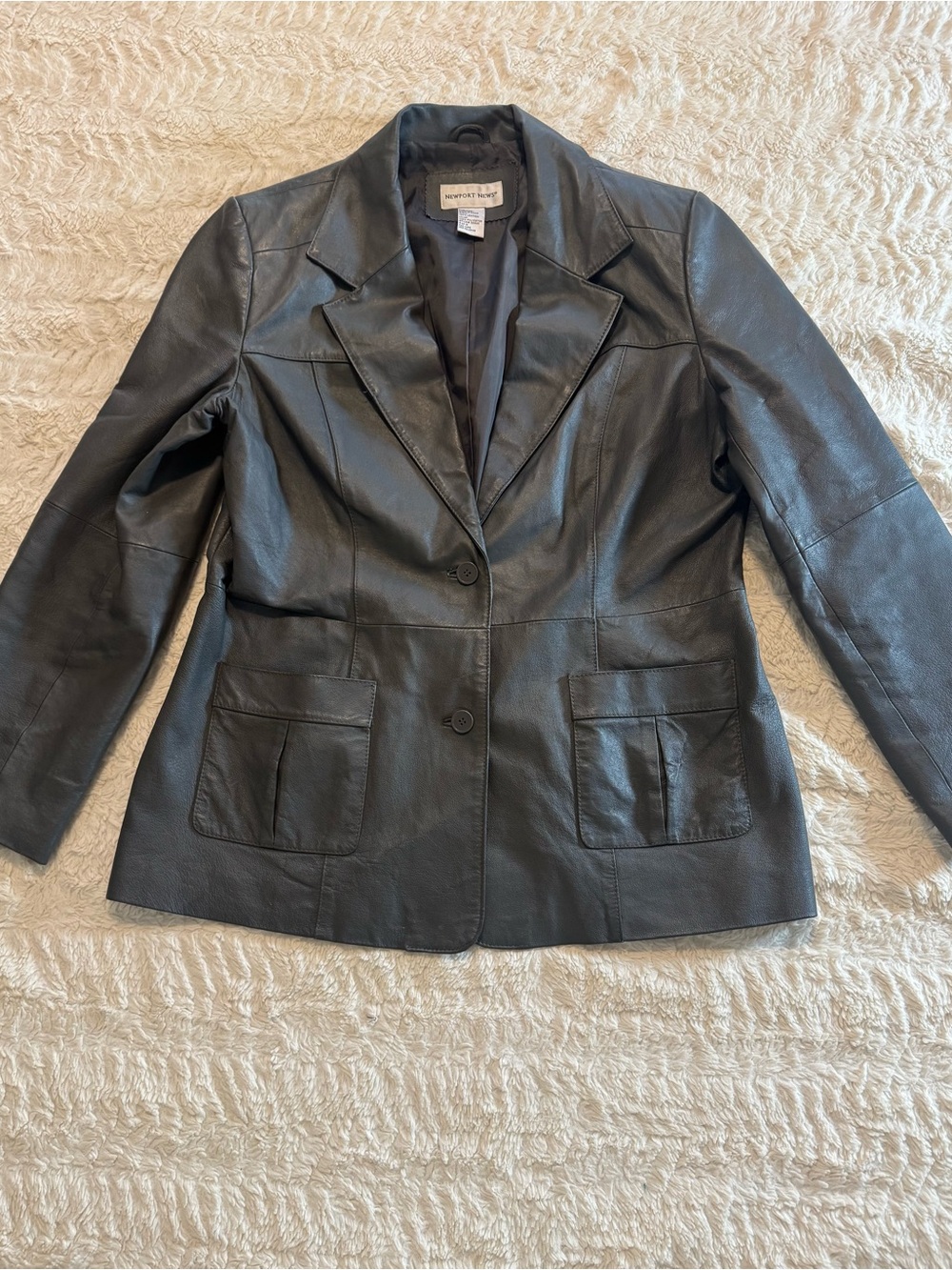 VINTAGE 90s NEWPORT NEWS Genuine Leather Blazer Gray Size 16 modern large